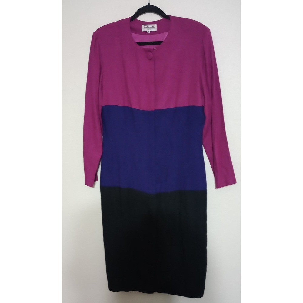 Vintage Talbots Oberon Colorblock Sheath Dress Magenta Blue Black Rayon Size 14
